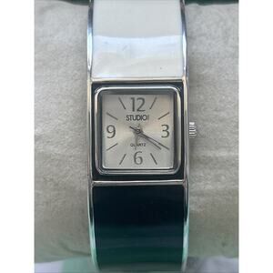 Studio Time Silver Tone Black, White And Grey Womens Cuff Watch